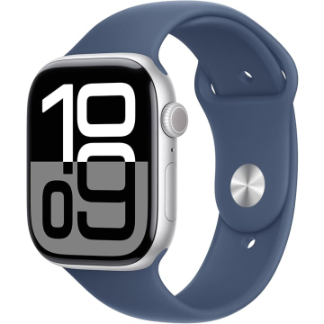 Apple Watch Series 10|Smartwatch Aluminium Case|Fitness Tracker ECG App|Water Resistant|Sport Band-46mm Case-Silver/Denim